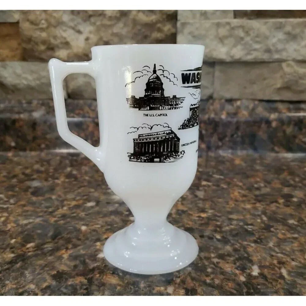 Vintage Milk Glass Washington DC Mug Landmarks Footed